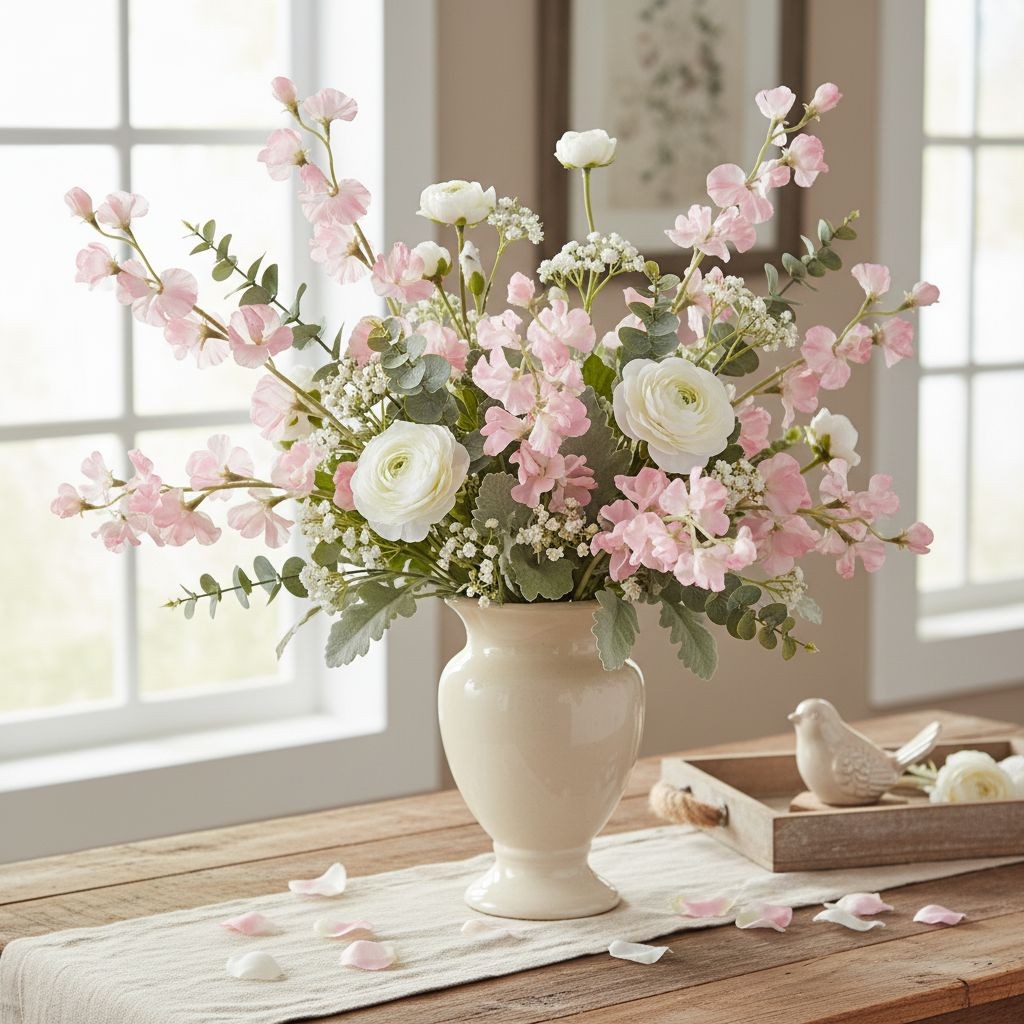 Pink Sweet Pea Flower Stems Faux Floral Cottagecore Decor Romantic Wedding Flowe