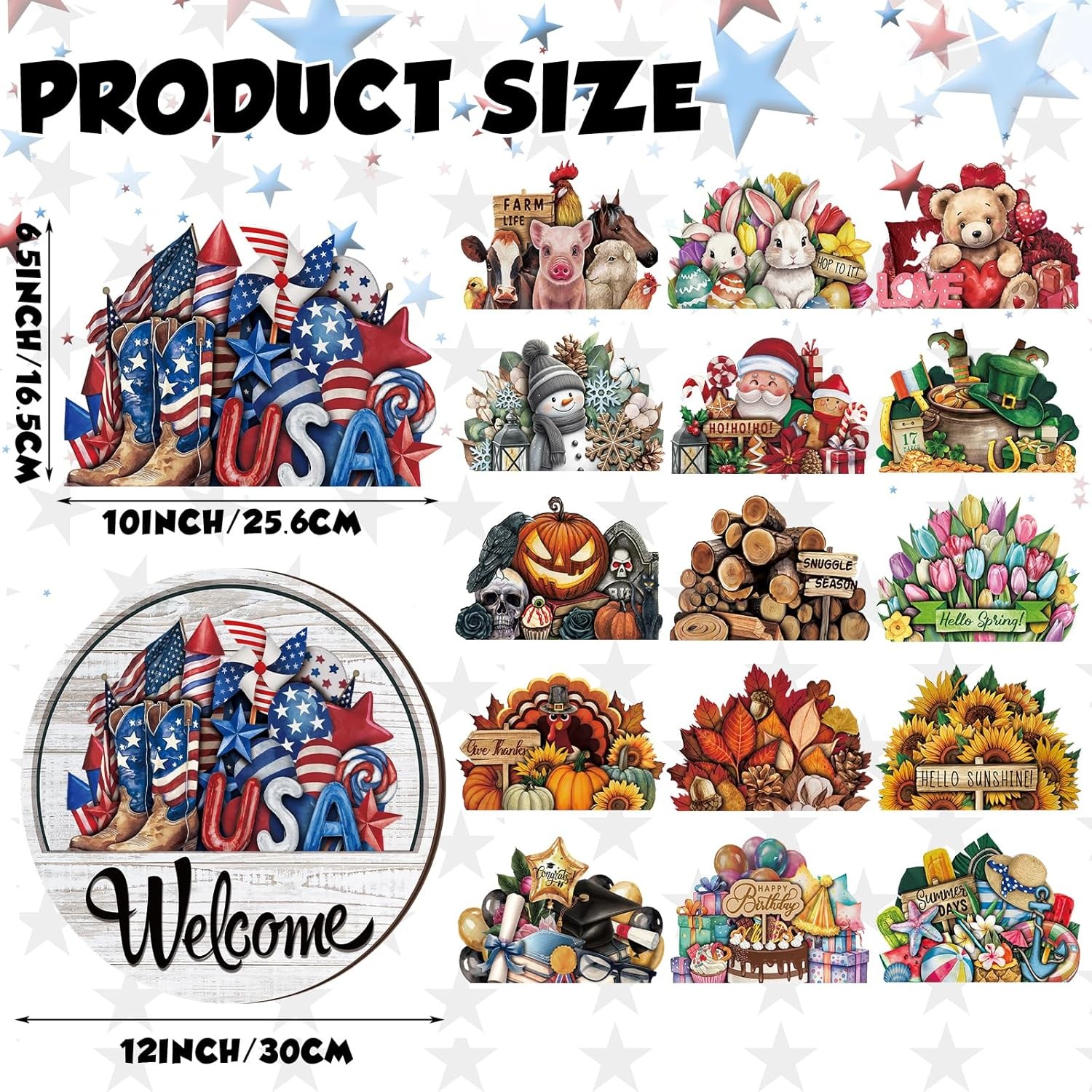 17 pcs 12 inch wooden welcome sign rustic magnetic seasonal decor for door