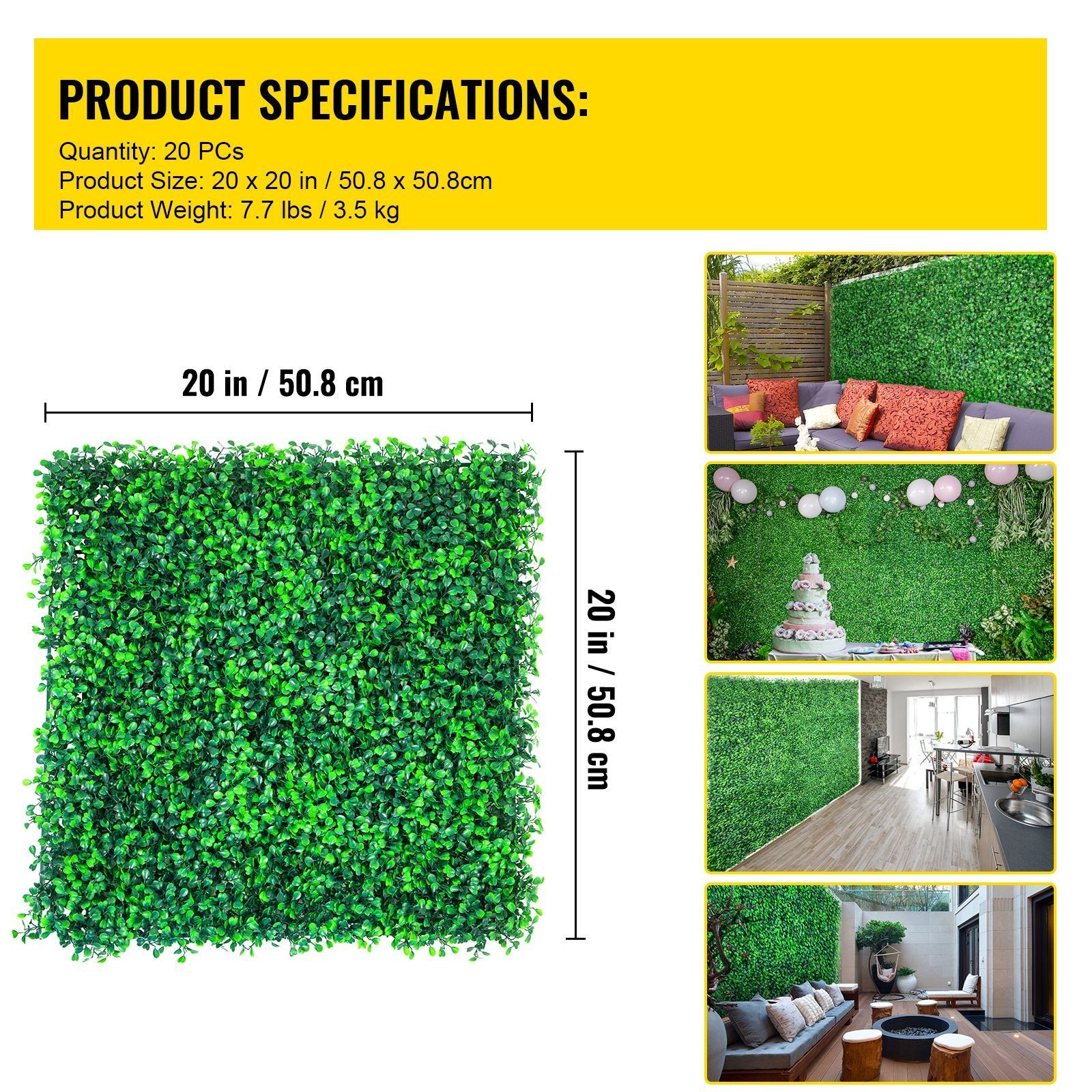 20-in x 20-in Artificial Boxwood Panels, 20PC for Garden Fence & Indoor Decor