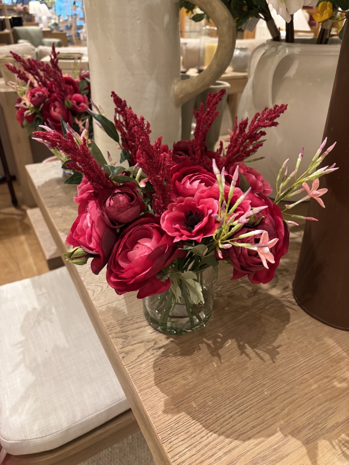 NEW Pottery Barn Faux Composed Pink Jasmine & Peony Floral Flowers Arrangement