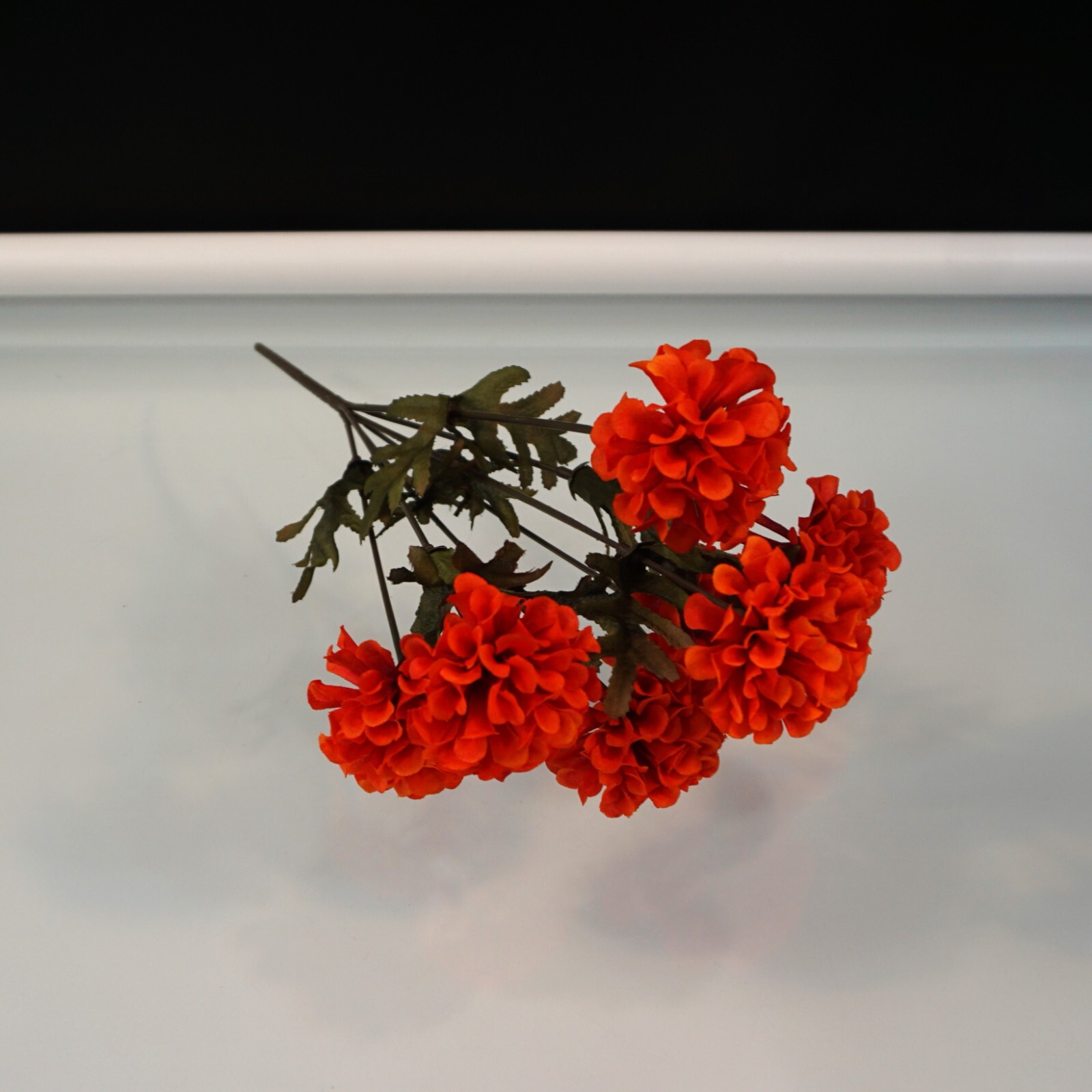 Red Marigold Floral Bush Poly Silk Artificial 13 In