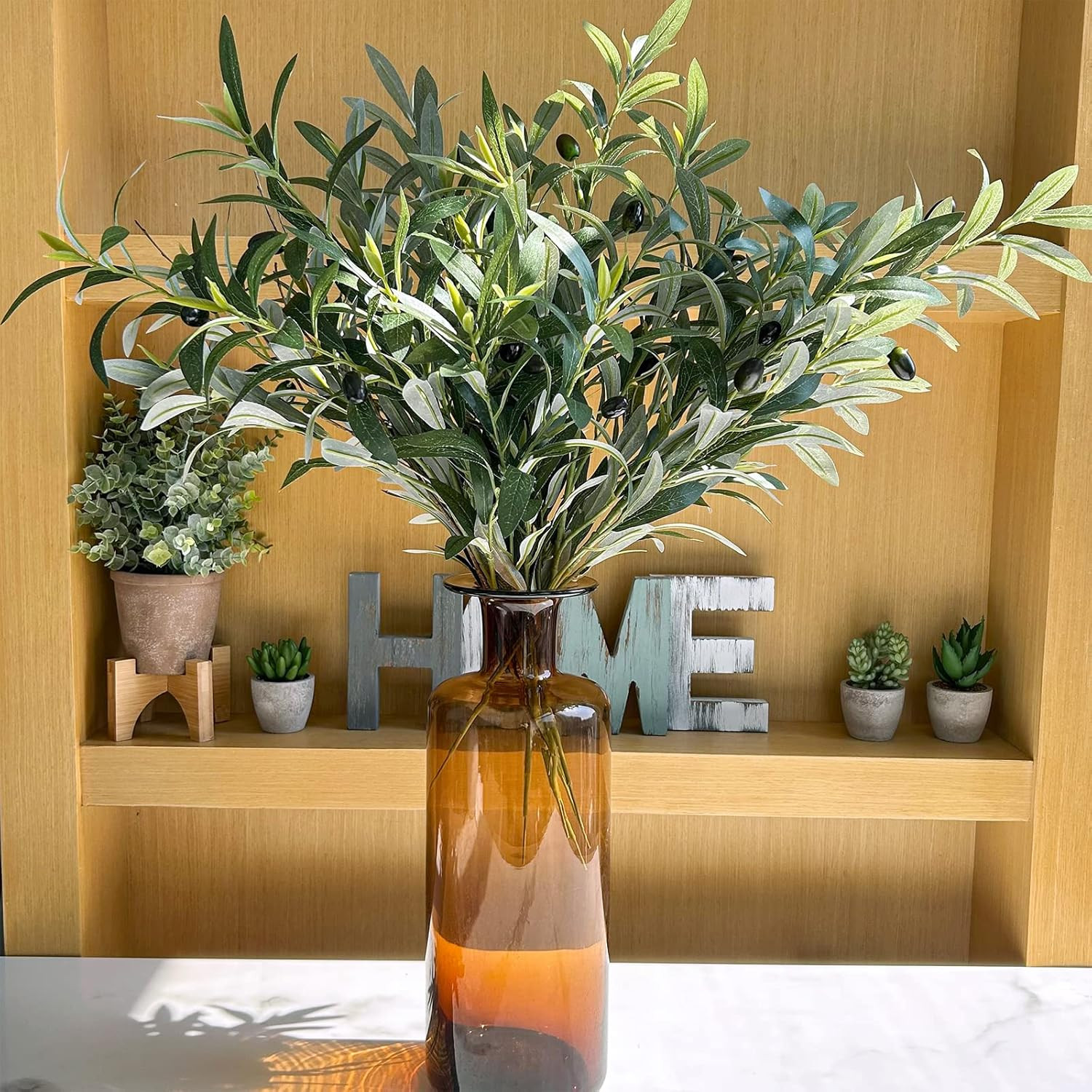 3 Pcs 23.6 Tall Artificial Olive Branches with 261 Leaves Lifelike Faux Euca