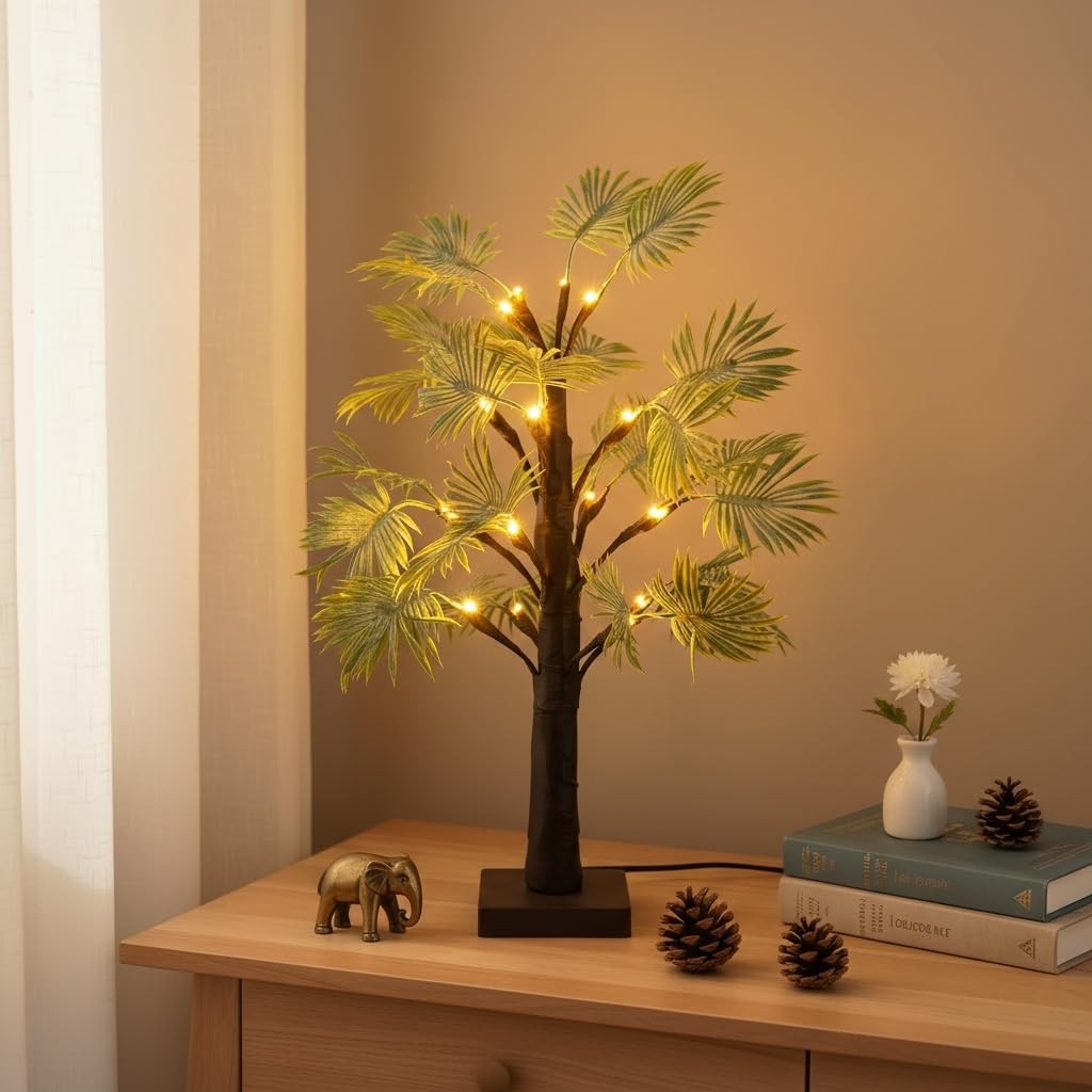 2ft Lighted Palm Tree Lamp with Timer – Tropical Christmas Decorations Indoor…