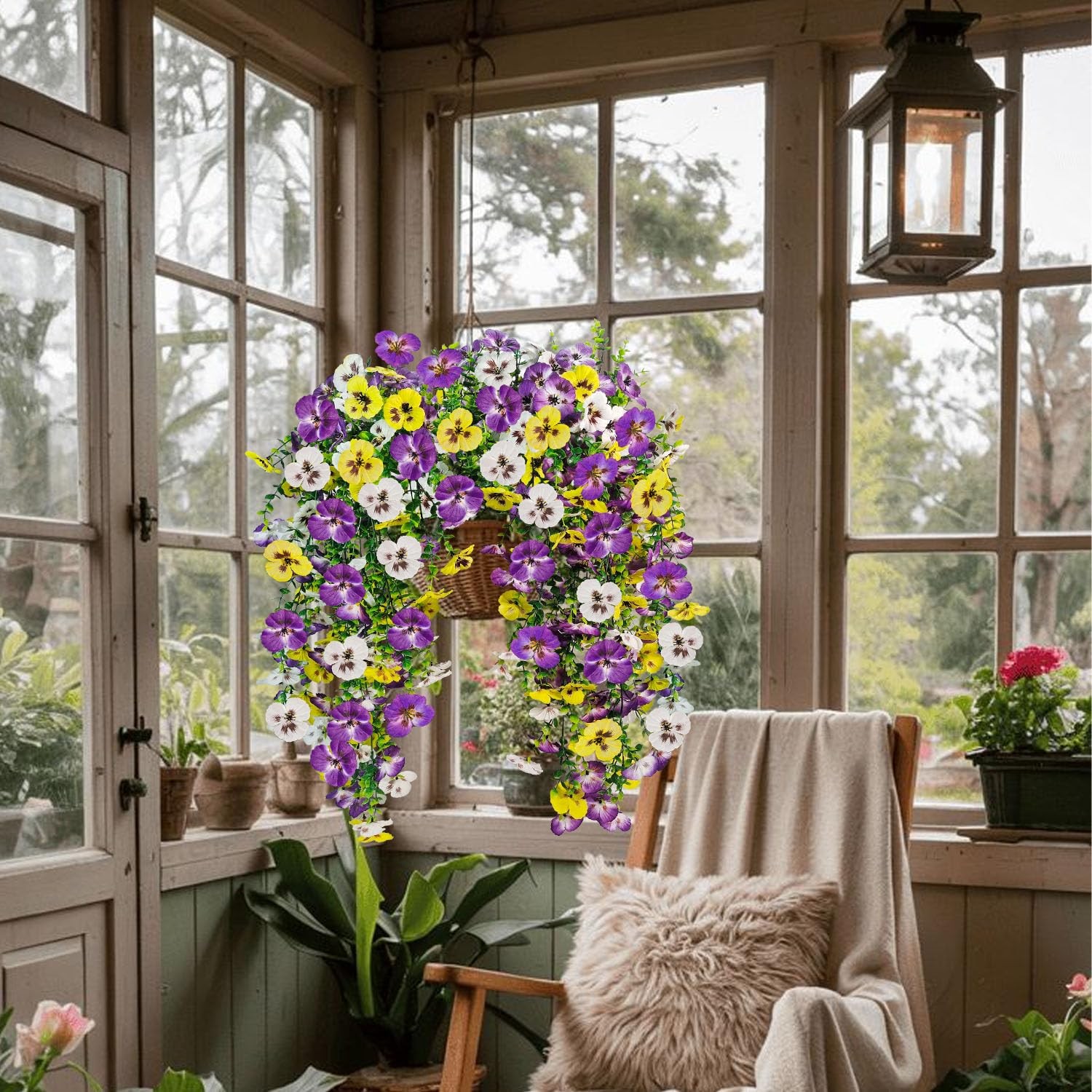 Artificial Fake Hanging Flowers Plants for Outdoor Spring Decoration, 4 Pack …
