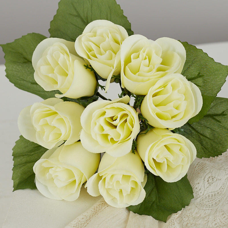 Set of 2 Cream Artificial Rose 9-1/2″ Floral Bundles