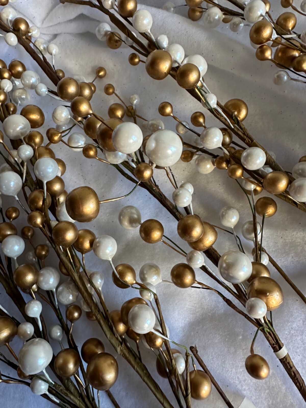Berry Cluster Artifical Plant Spray Decorations Gold Beads White and Bronze