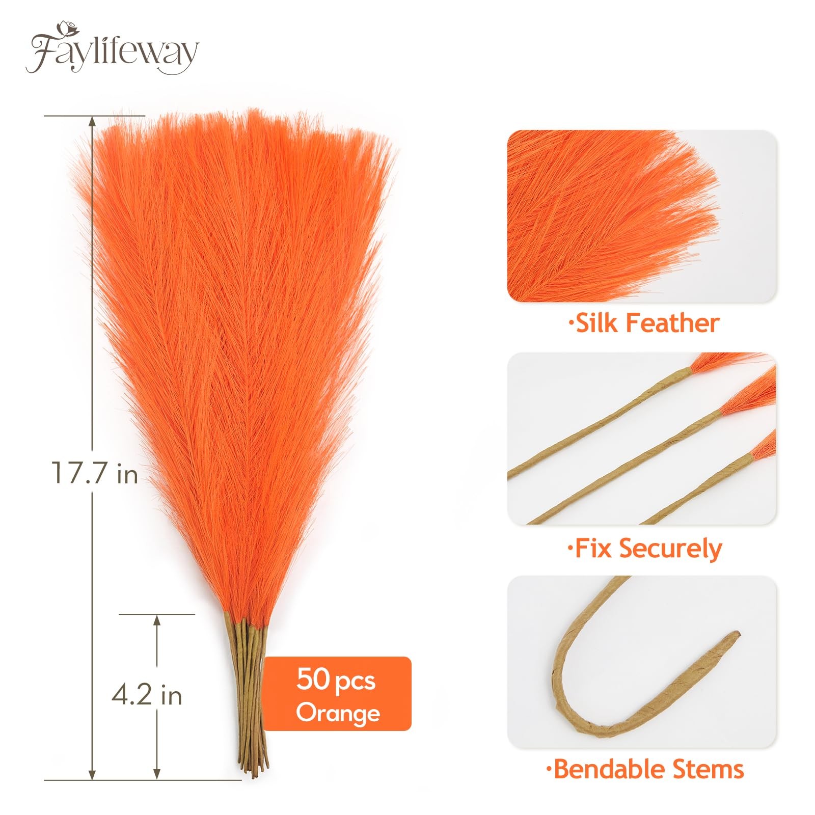 50PCS Light Orange Pampas Grass Decor, 17″ Fluffy Small Pampas Grass for Vase…