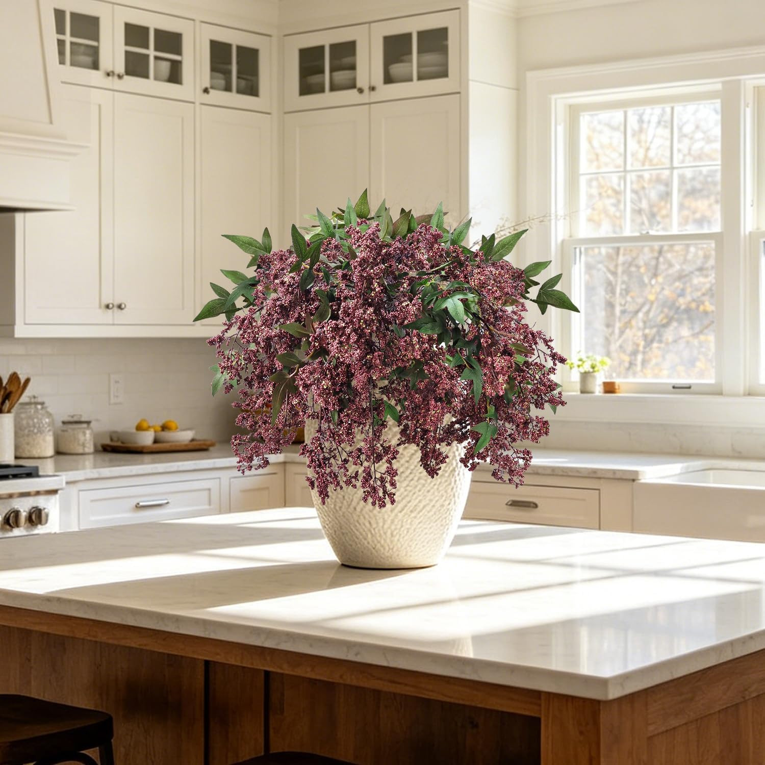 43 Inch Artificial Nandina Berry Stems for Vase, Realistic Fall Floral Stems Fau