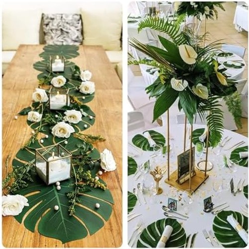 AerWo 48 Pcs Palm Leaves, Artificial Tropical Monstera Fake Leaves, Fake Palm…