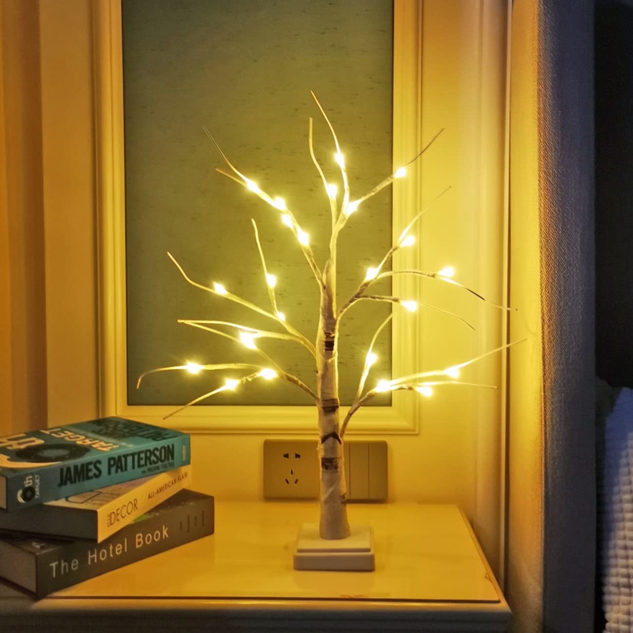 Tree Lamp, 2FT 24LT LAMP, Birch Tree-Warm White, Modern, Metal, Tabletop, Bat…