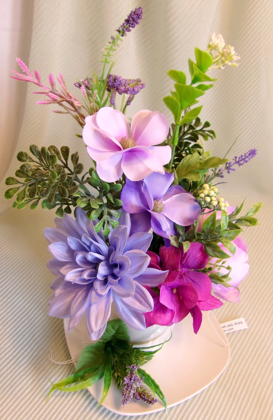 Floral Arrangement Lavender Purple Mix Silk Artificial Mug Plate Decoration New