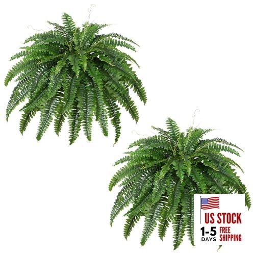 Artificial Boston Fern Bush- Set of 2 Large Artificial Ferns for 45″- 55 Leaves