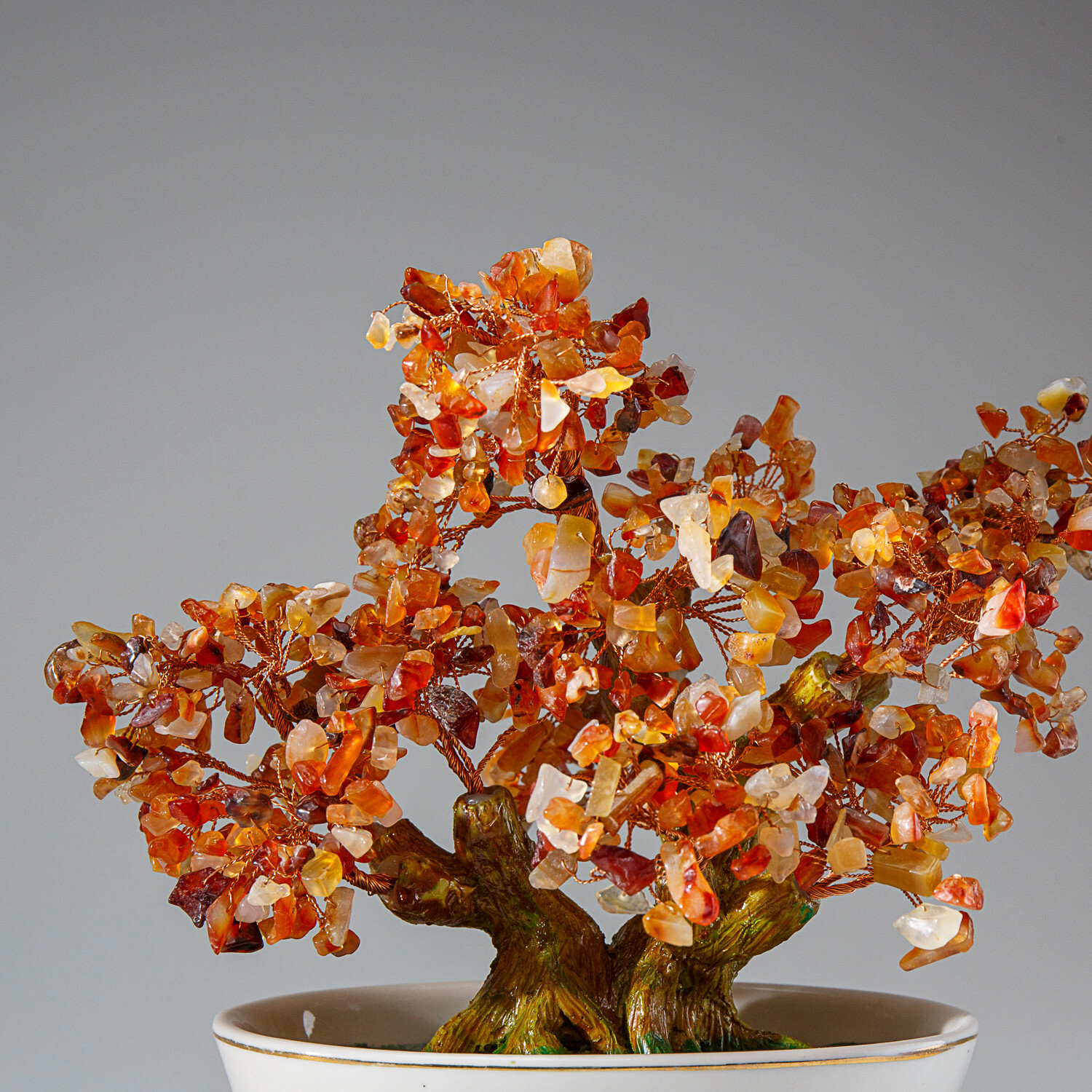 Genuine Carnelian Bonsai Gemstone Tree in Oval Ceramic Pot (8”)
