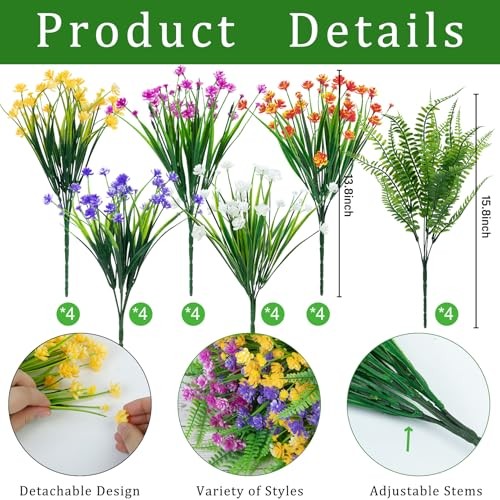 Ouddy Decor 24 Bundles UV Resistant Artificial Mixed Flowers