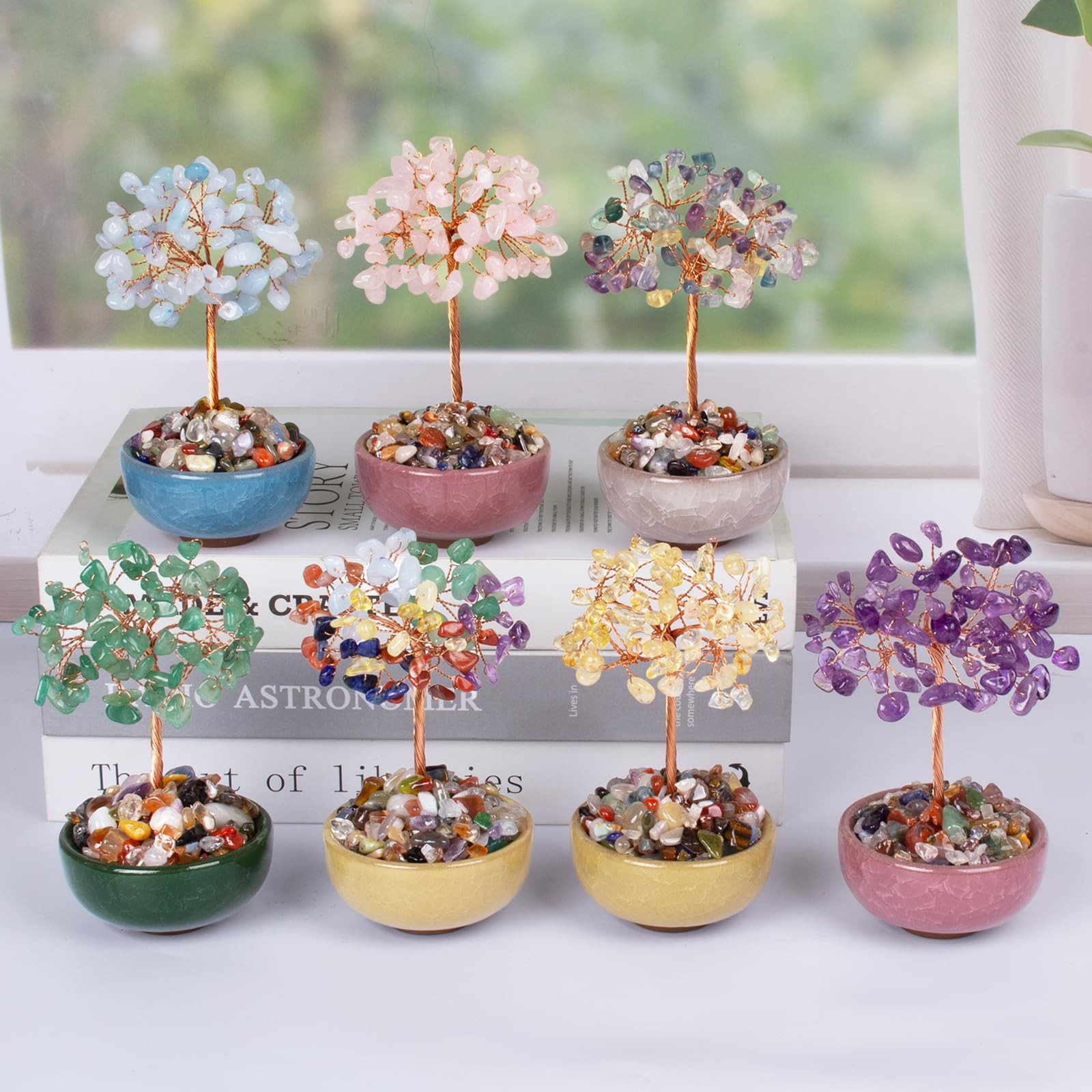 Green Aventurine Crystal Tree of Life with Ceramic Bowl Base, 5 Inch Feng Shu…