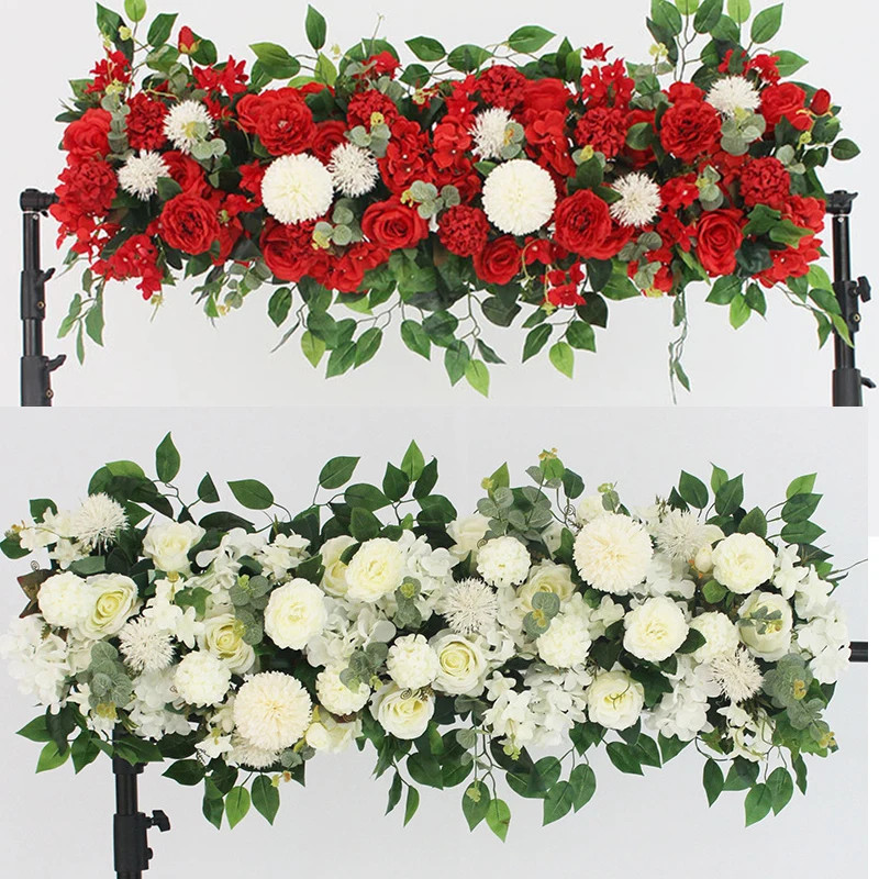 100cm Luxury White Rose Artificial Flower Row Wedding Table Centerpiece Flowers