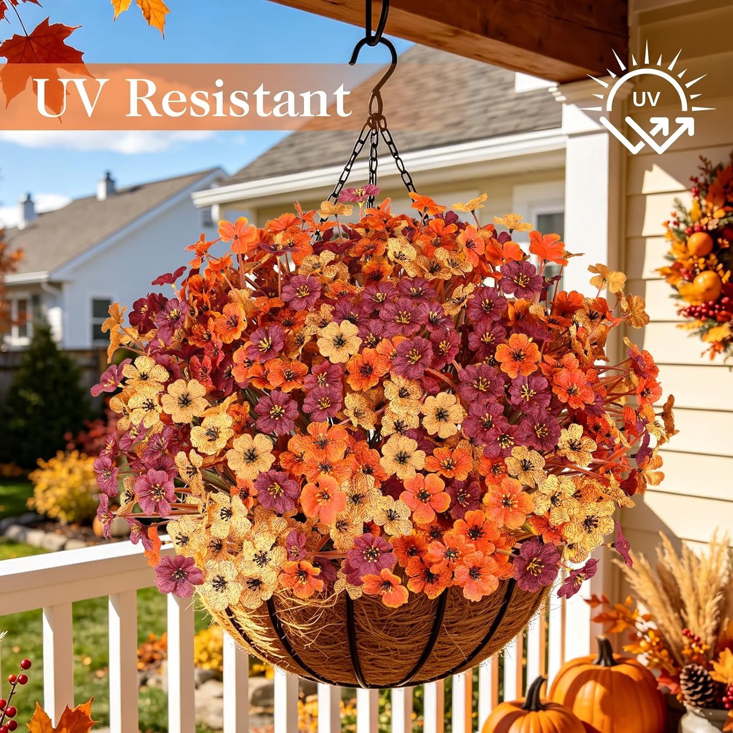 20 PCS Artificial Fall Flowers for Outdoors, Orange Fake Mums | Fall Decor, F…