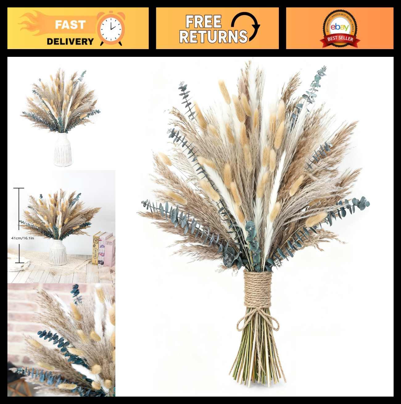 120 PCS Dried Pampas Grass Bouquet – Bohemian Home Decor, Rustic Wedding Flowers