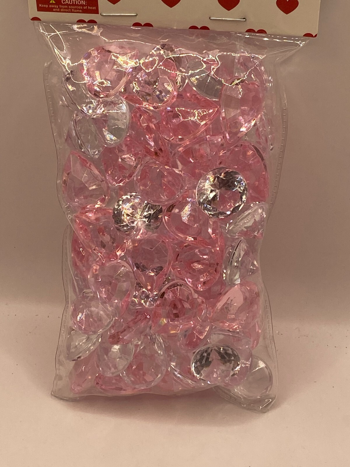 ACRYLIC VALENTINE PINK HEARTS DIAMONDS GEM TABLE SCATTER VASE FILLER 6.34 OZ BAG