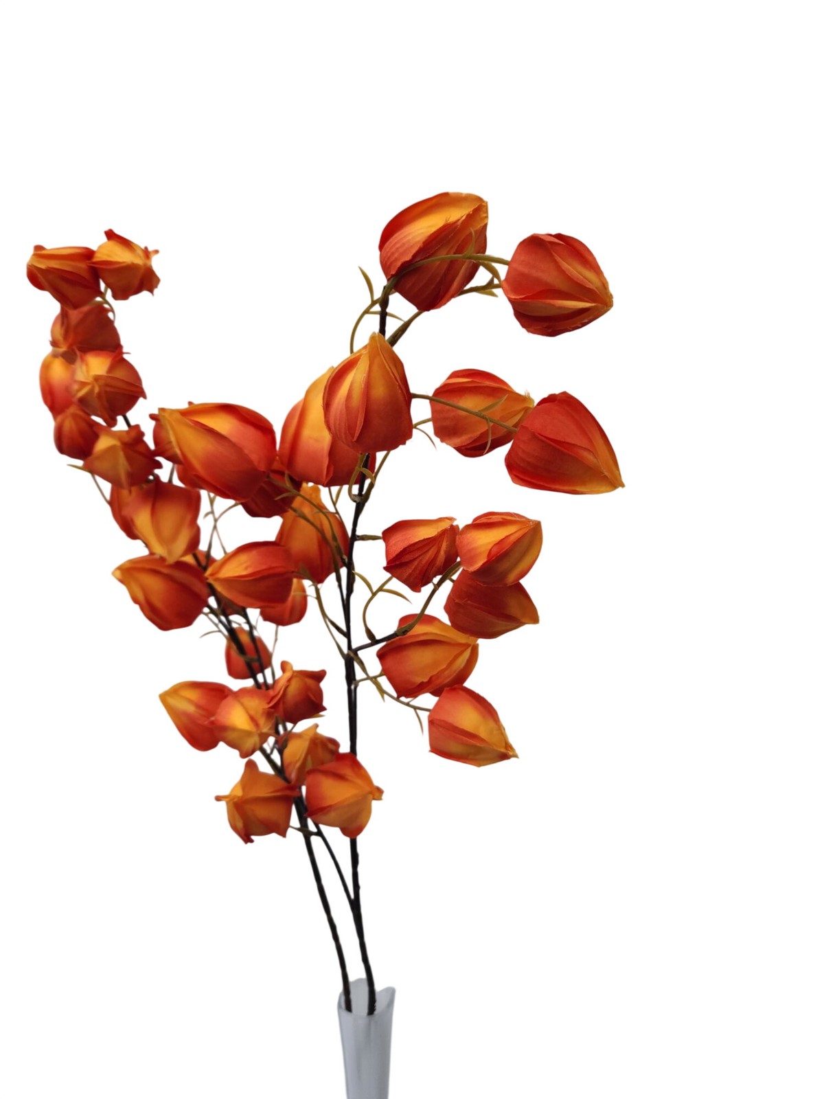 Artificial Orange Chinese Lantern Flower Stems Set of 2 Tall Faux Autumn Branche