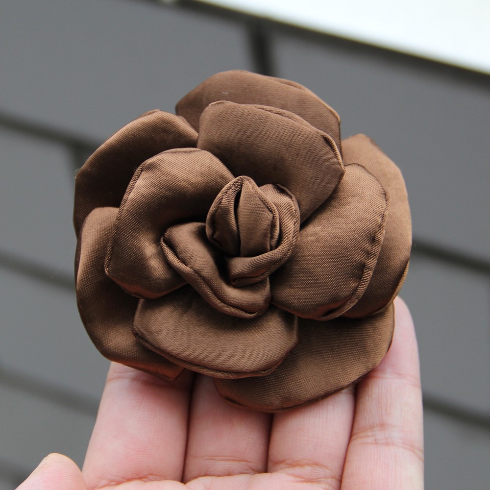 8cm Colorful Handmade Fabric Camellia Flowers Burned Edge Camellia For Crafts