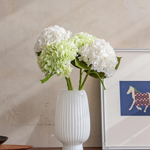 Large Soft Touch Artificial Hydrangea Flowers 2pcs White 2pcs Light Green
