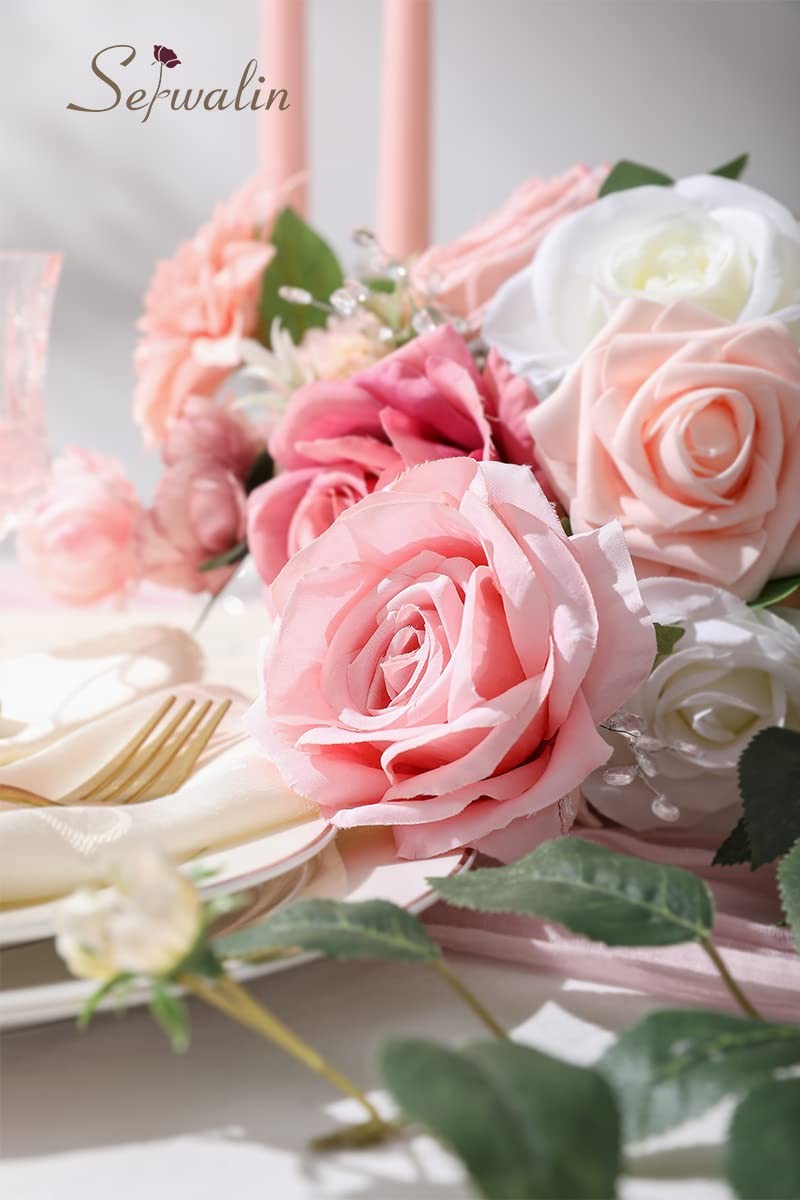 Artificial Pink Spring Roses Silk Fake Flowers DIY Wedding Bridal Bouquets