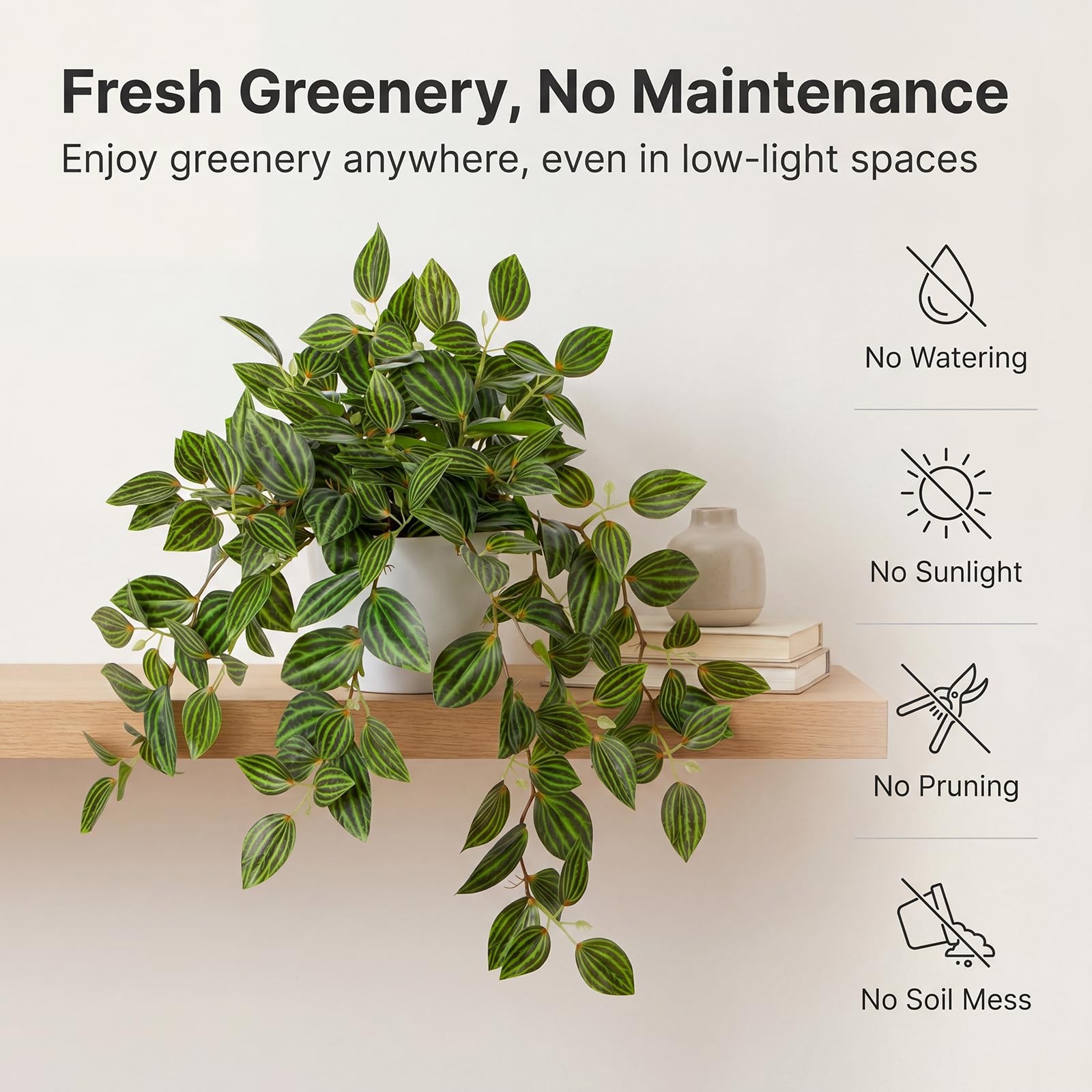 Artificial Potted Plant Indoor, 17.7″ Faux Watermelon Peperomia Trailing Plan…