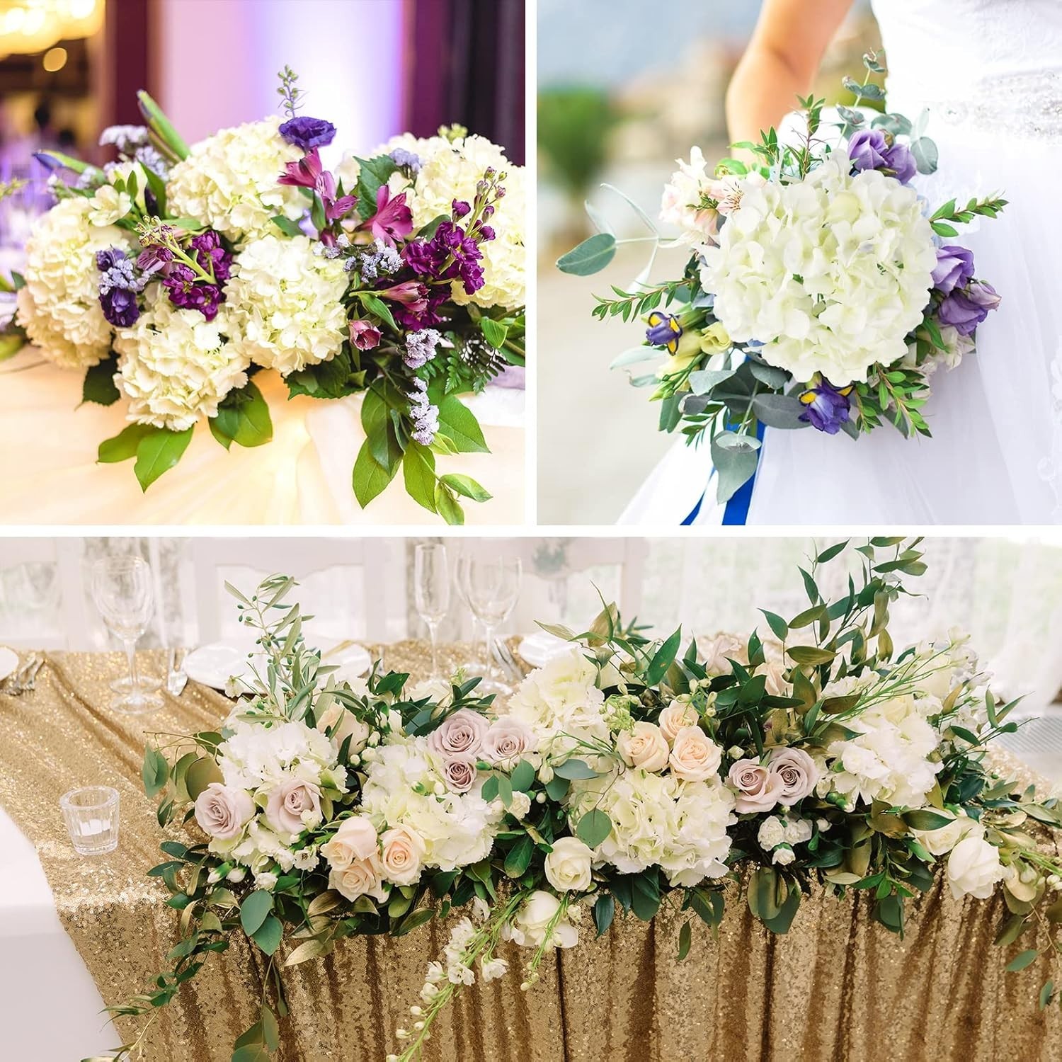 JPSOR 30pcs Artificial Hydrangea Silk Flower Heads with Stems, Fake (WHITE) NEW