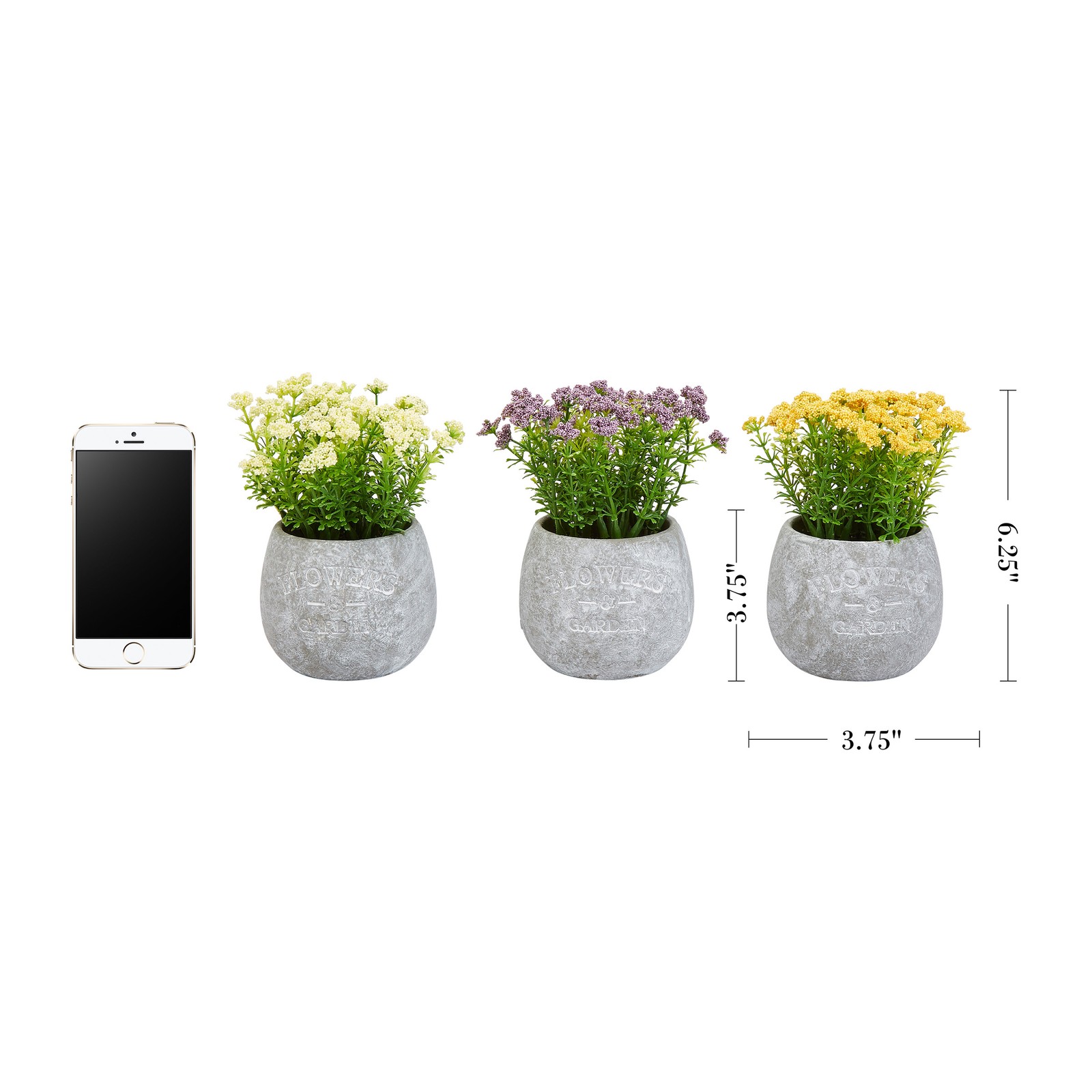 Faux Flowers-3-Piece Assorted Natural Lifelike Floral 6.25 In Tall Arrangements