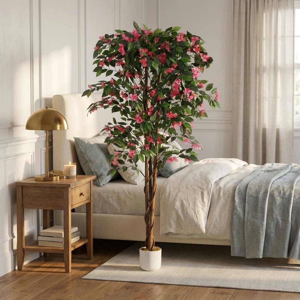 5.2FT Artificial Bougainvillea Tree in Pot, Premium Polyester Faux Plant, Tall
