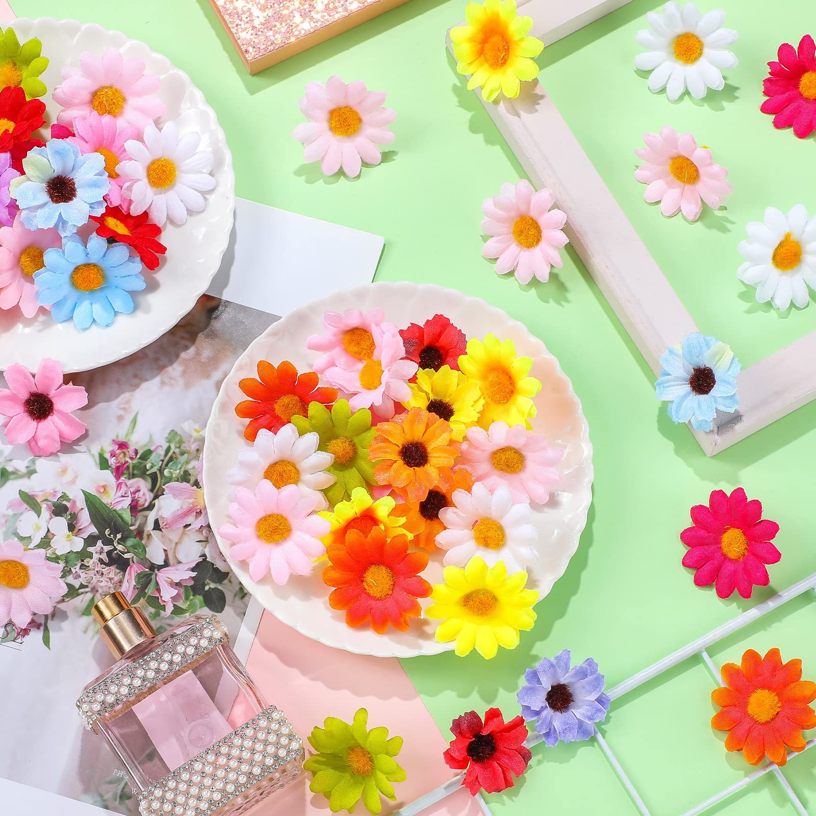 200 PCS Fake Daisy Flower Heads Crafts Mini Silk Artificial Faux Mix Color