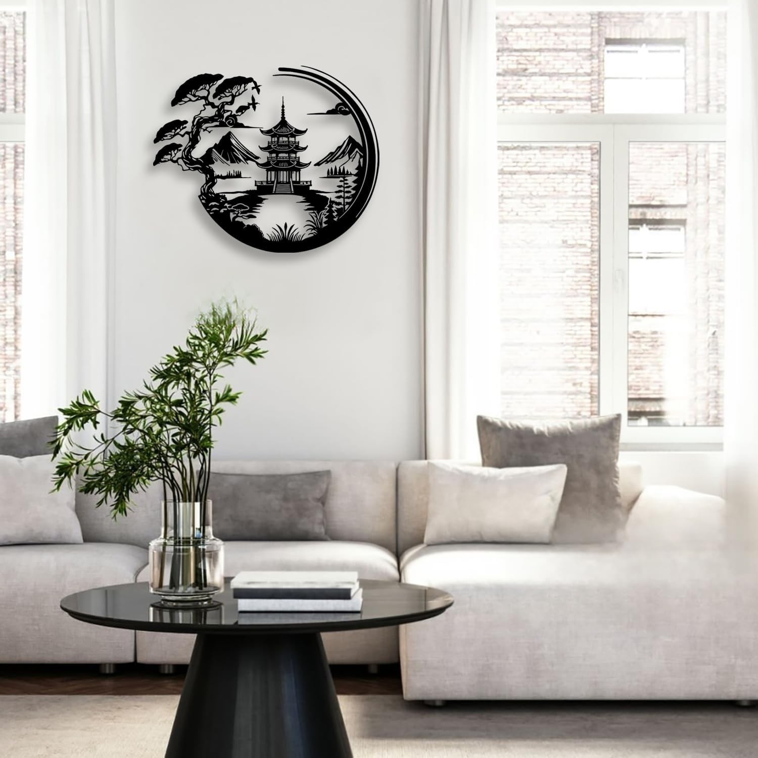 Bonsai Tree Torii Gate Metal Wall Decor – Japanese Style Room Decor Black Wal…