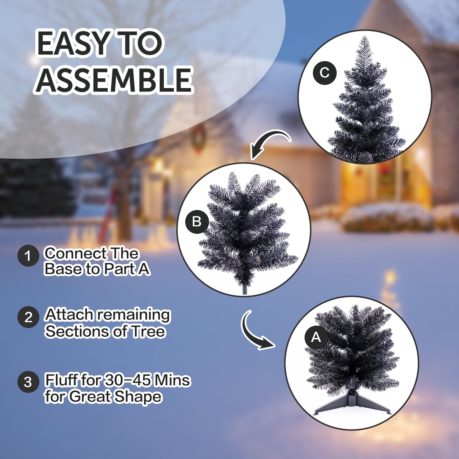 4ft Lighted Halloween Black Christmas Tree Artificial Christmas Tree with Lig…