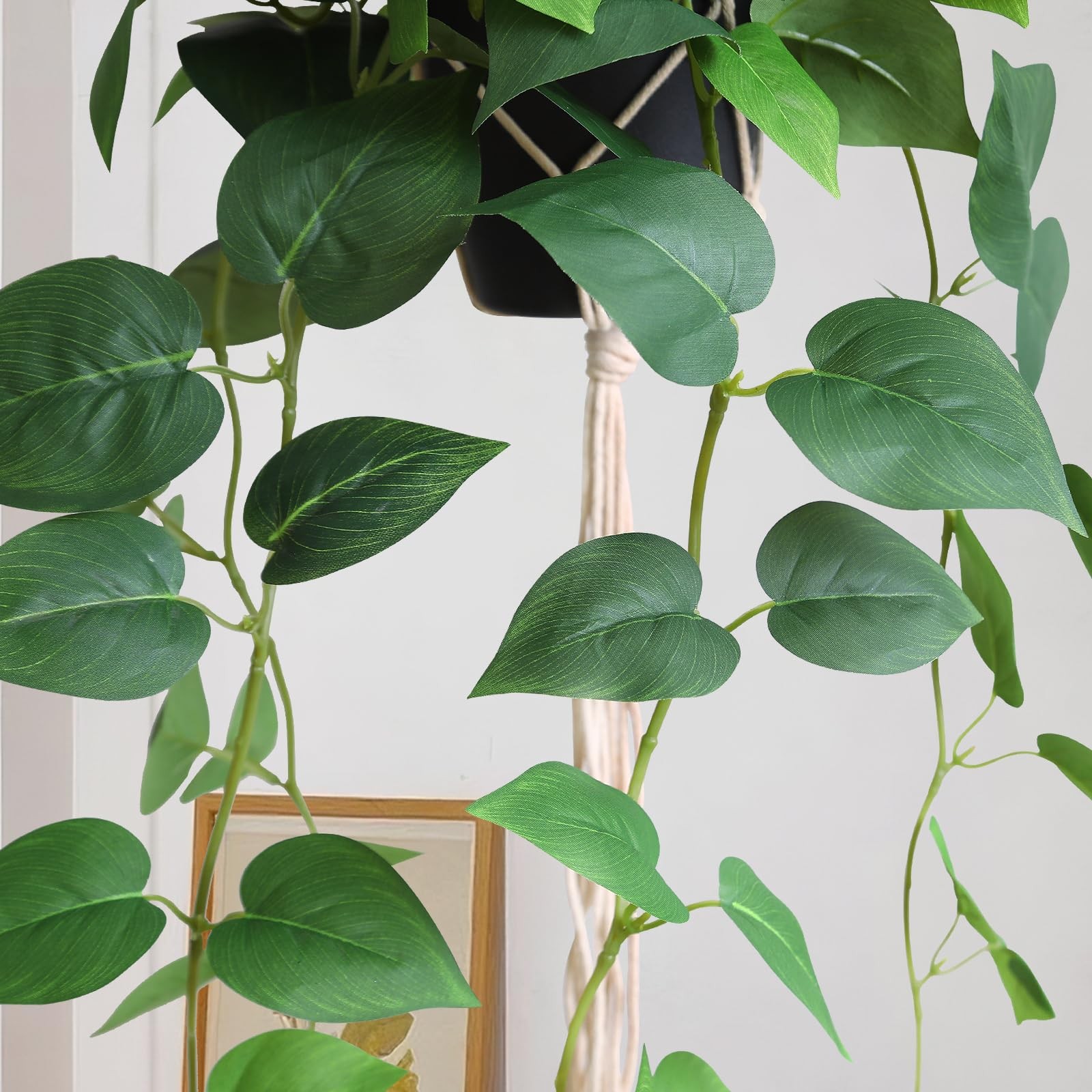 Green Artificial Lush Faux Philodendron Pothos Ivy Fake Hanging Plants Pot