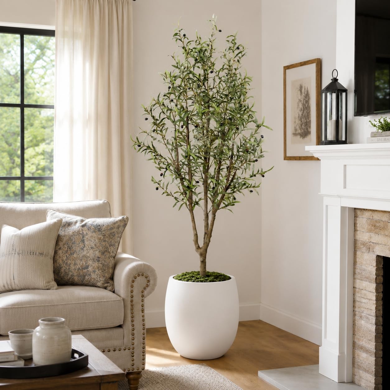 7FT Faux Olive Tree for Artificial Olive Tree Floor Plants Indoor Decor