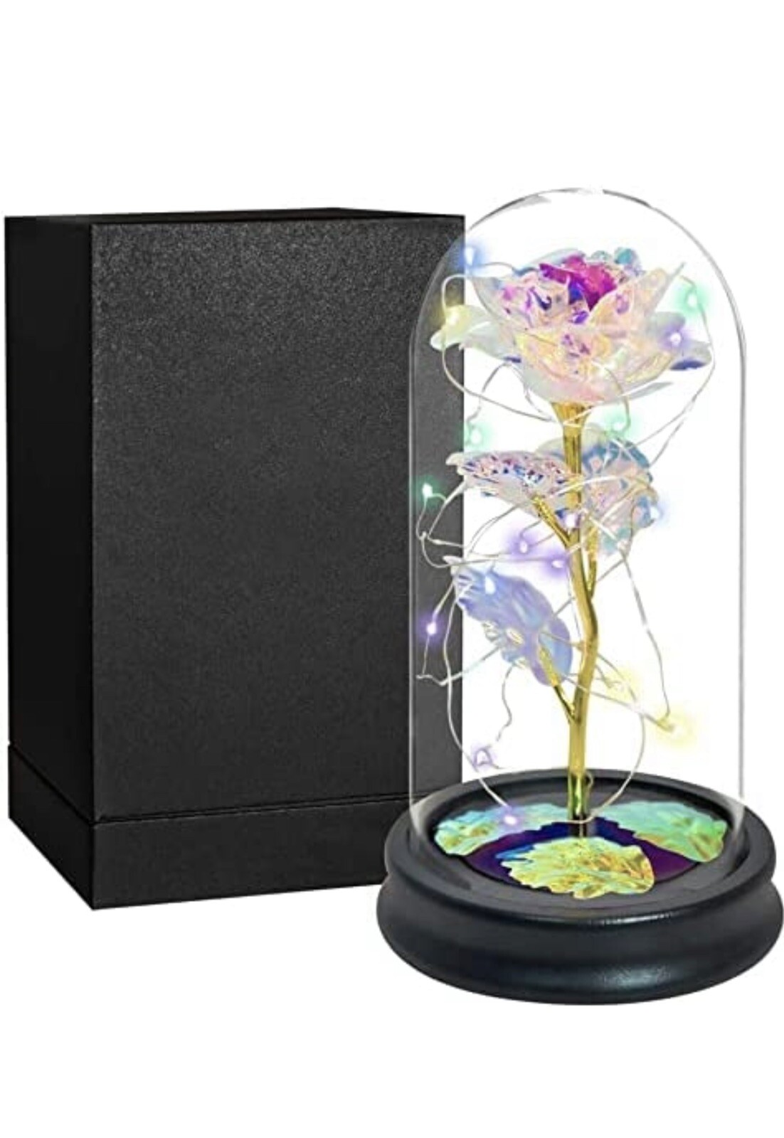 Lamden Crystal Galaxy Rose Flower with Warm/Multicolor Led String Light Open Box