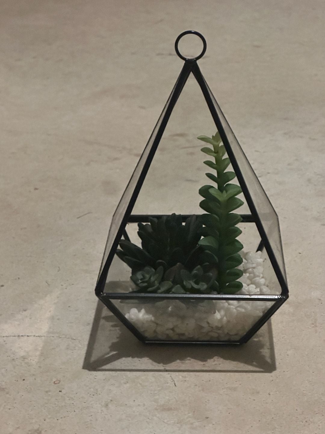 Geometric Pyramid Glass Hanging Terrarium with Artificial Succulents