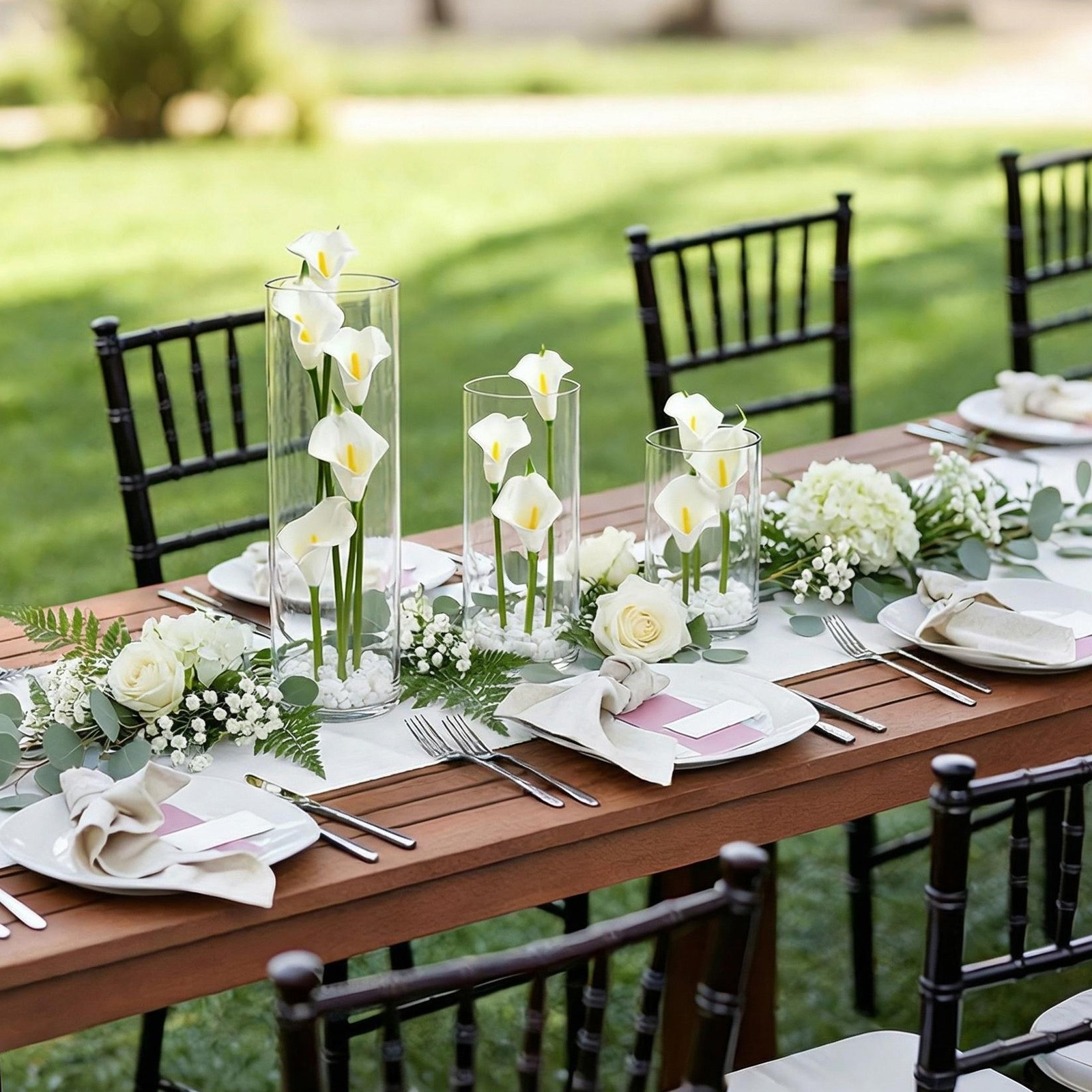 White Calla Lily Centerpiece Set of 3, Acrylic Cylinder Vases with Faux Flowers