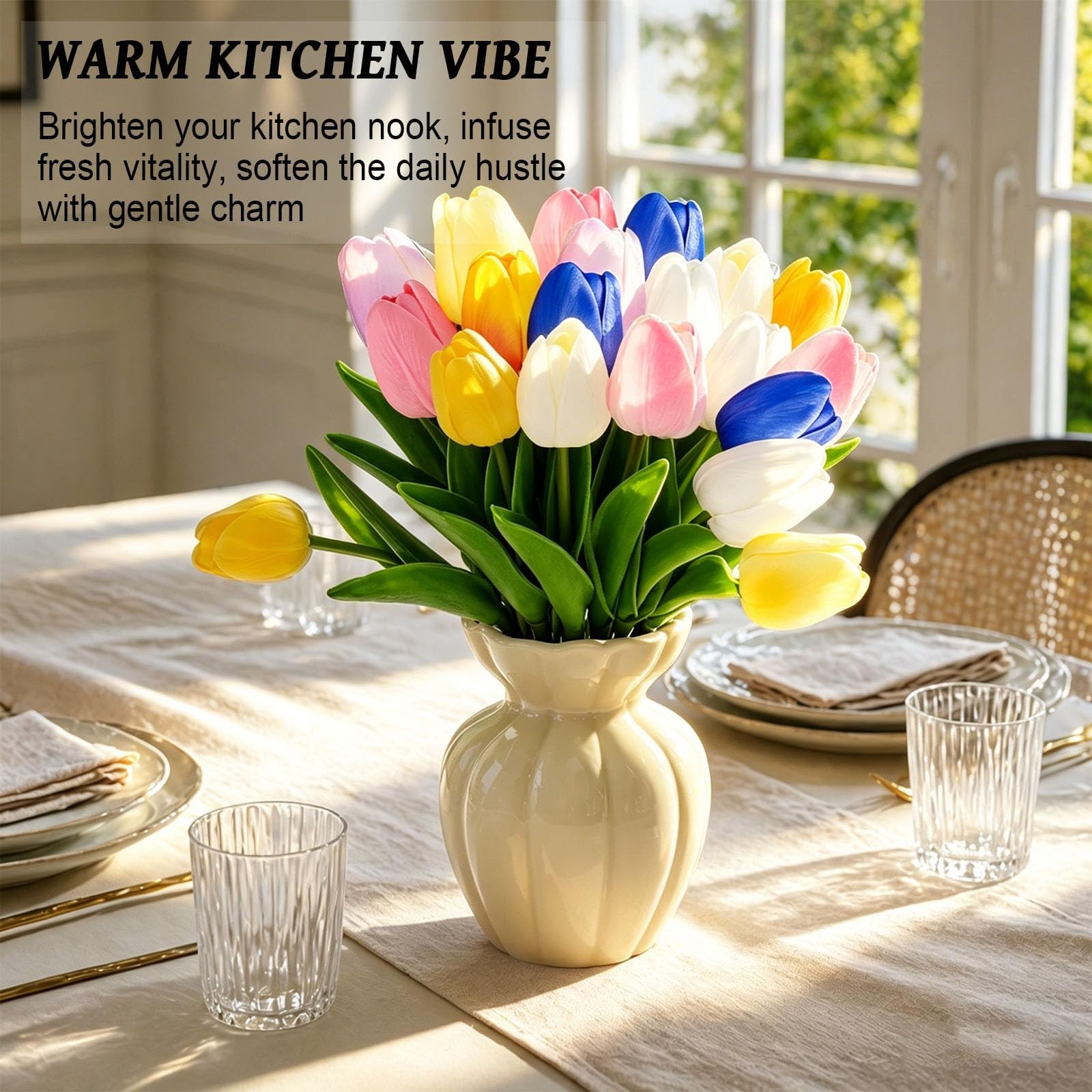 20 PCS Mixed Colors Artificial Tulips, PU Fake Tulips for Outdoors & Indoors,…