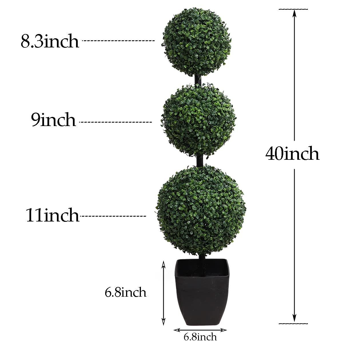 Artificial Topiaries Ball Tree Outdoor, 3.3ft Fake Topiary Triple Ball Boxwoo…