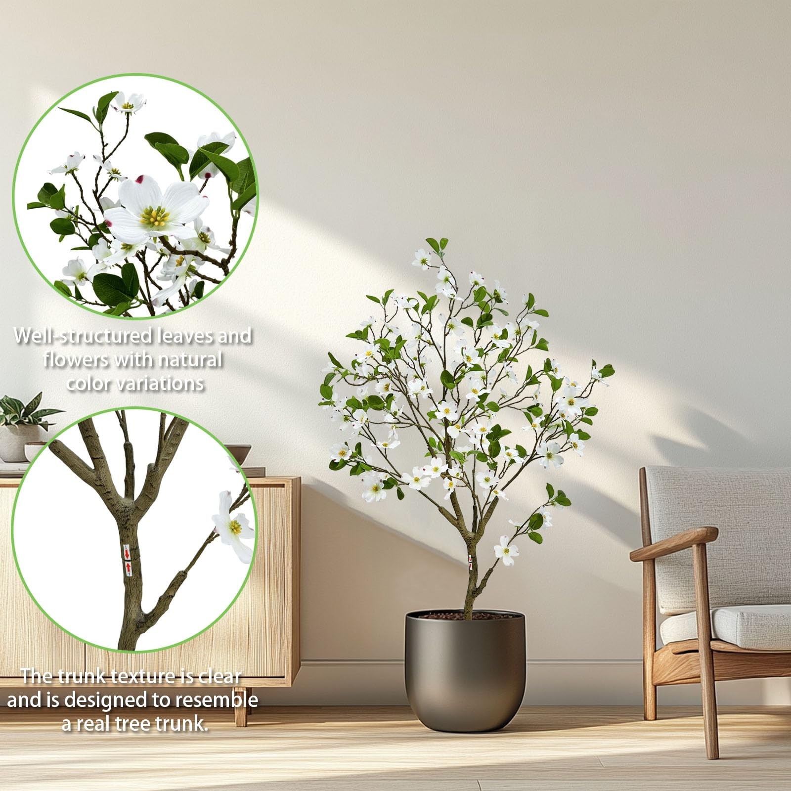 Artificial Dogwood Flower Tree 4ft, Faux Blooming Dogwood Tree with Realistic…