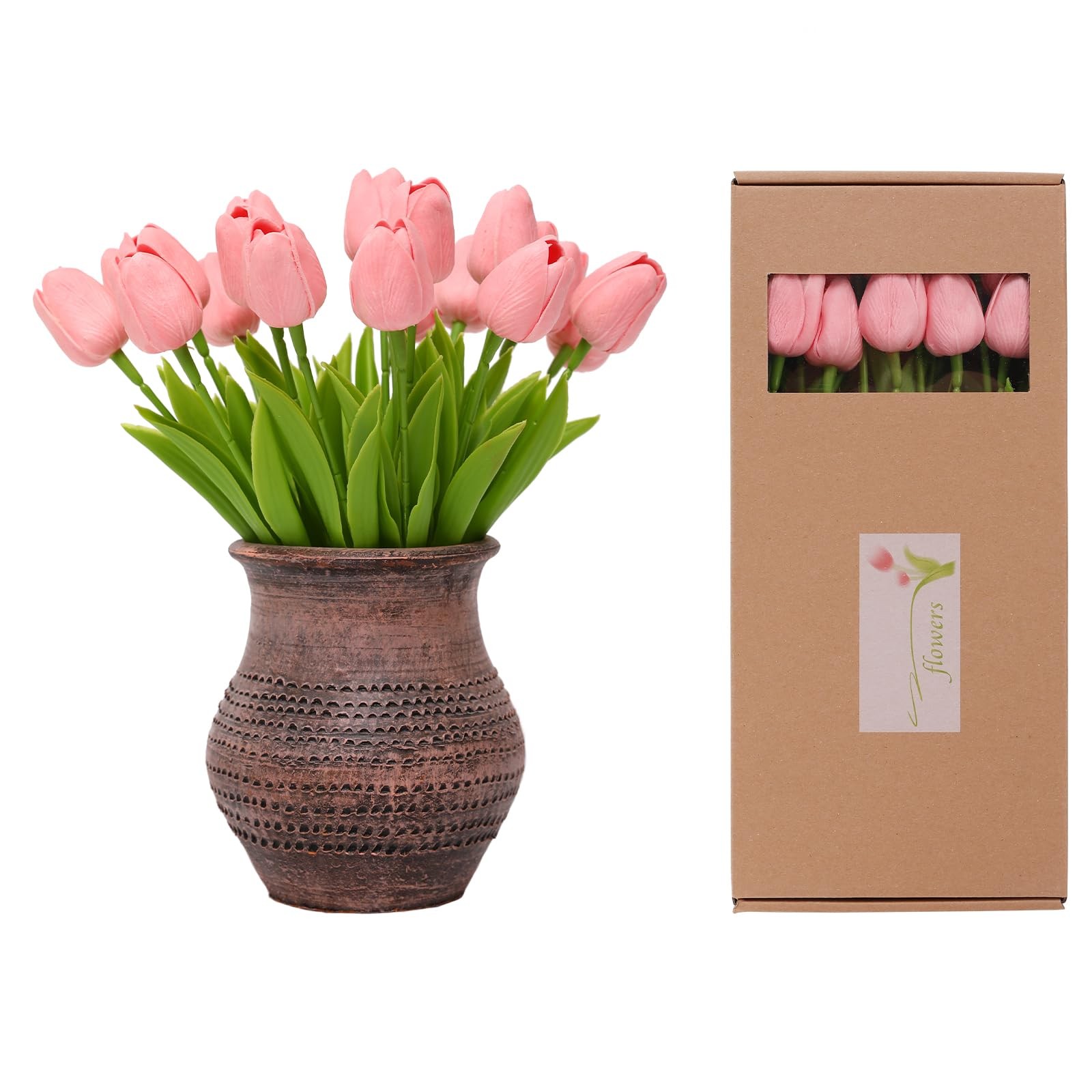 Fake Tulips, 20pcs Pink Artificial Flowers For Garden Wedding, Pink