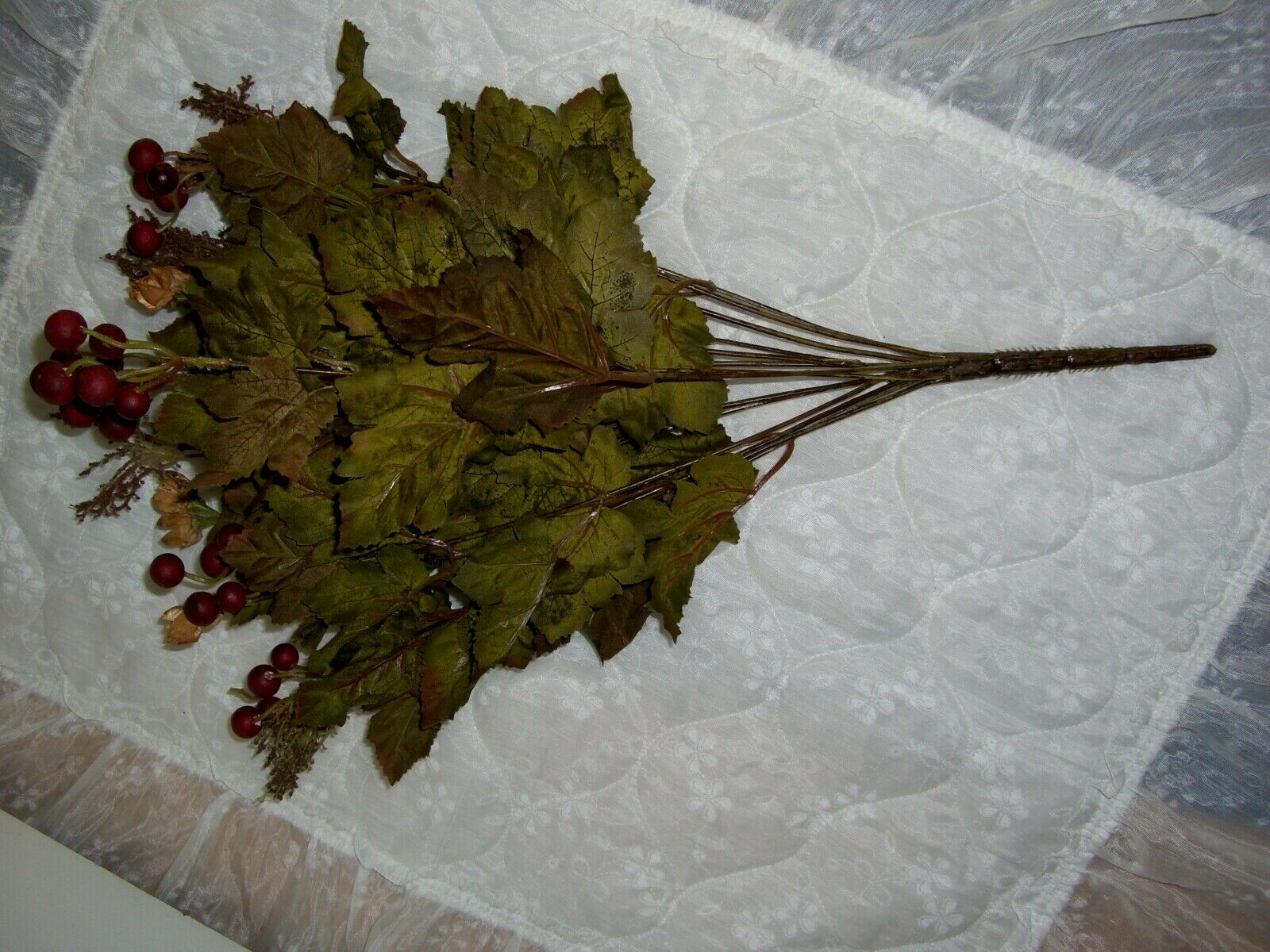 A Bunch of Silk Green Leaves/Red Grapes/Berries/22″ Tall