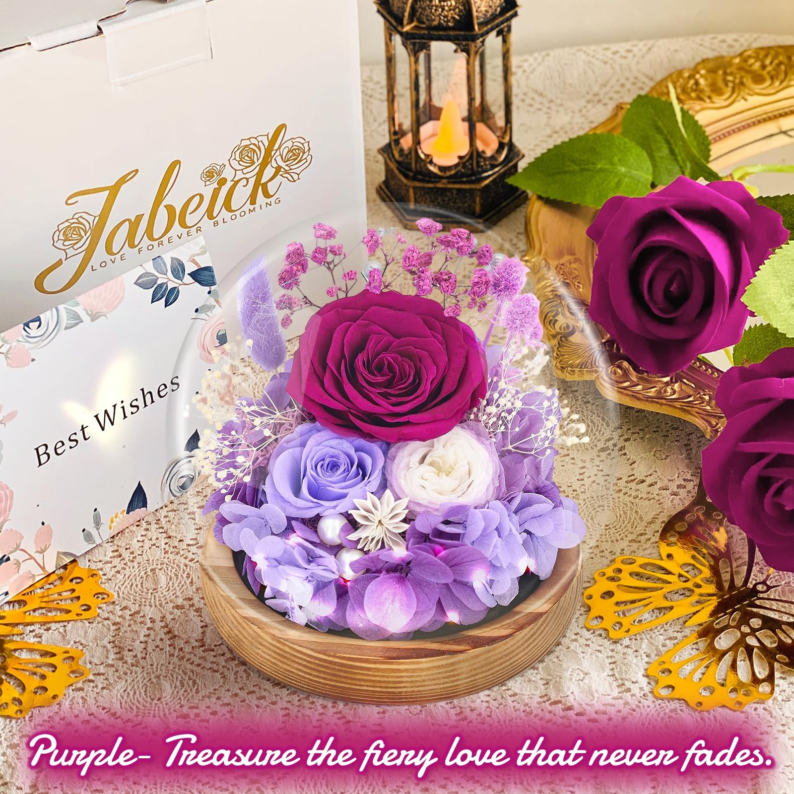 Preserved Flowers Roses in Glass Dome, Forever Flowers for Delivery Prime, Etern