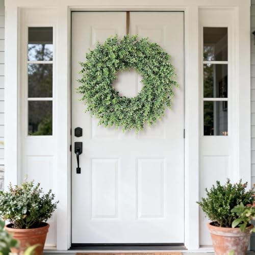24″ Real Touch Artificial Eucalyptus Wreath for Front Door – Fake Greenery