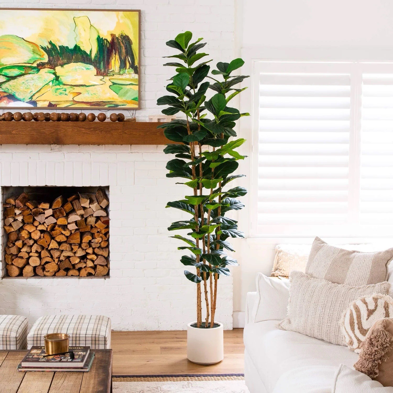 8 Ft. Artificial Fiddle Leaf Tree in Decorative White Planter. Retail $299