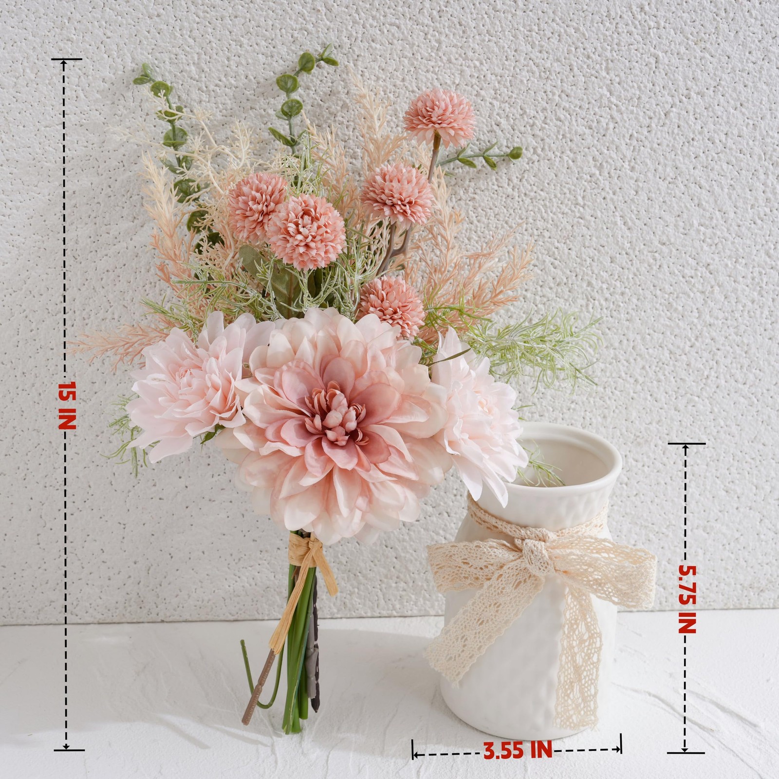 Artificial Flowers with Ceramic Vase Centerpieces – Spring Silk Pink Flower A…