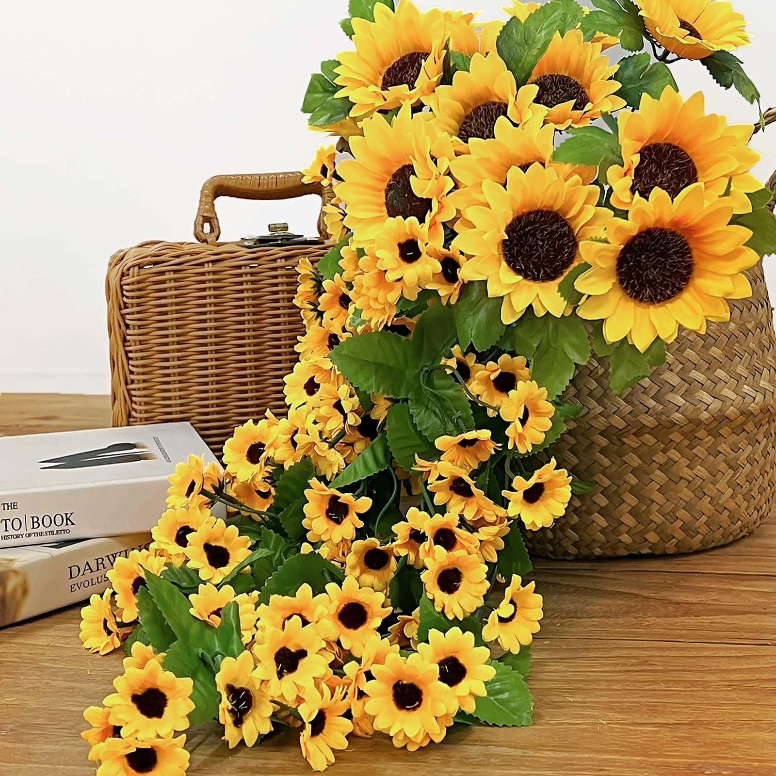 Daily Treasures 2PCS Artificial Hanging Flower,176 Realistic Silk Sunflowers …