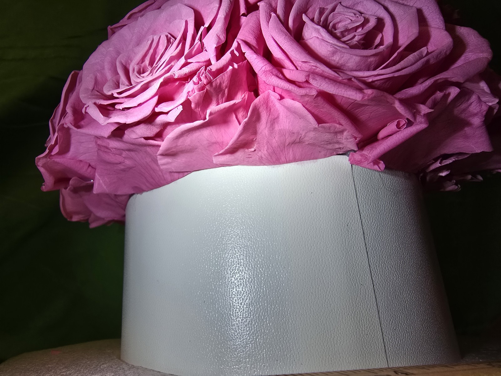 27 Preserved Pink Roses In White Vase, Preserved Flowers Dome Shaped